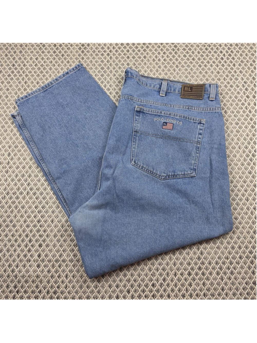 Polo Jeans Co. Ralph Lauren Men’s 48x30 Light Wash Straight Leg Flag Logo Jeans